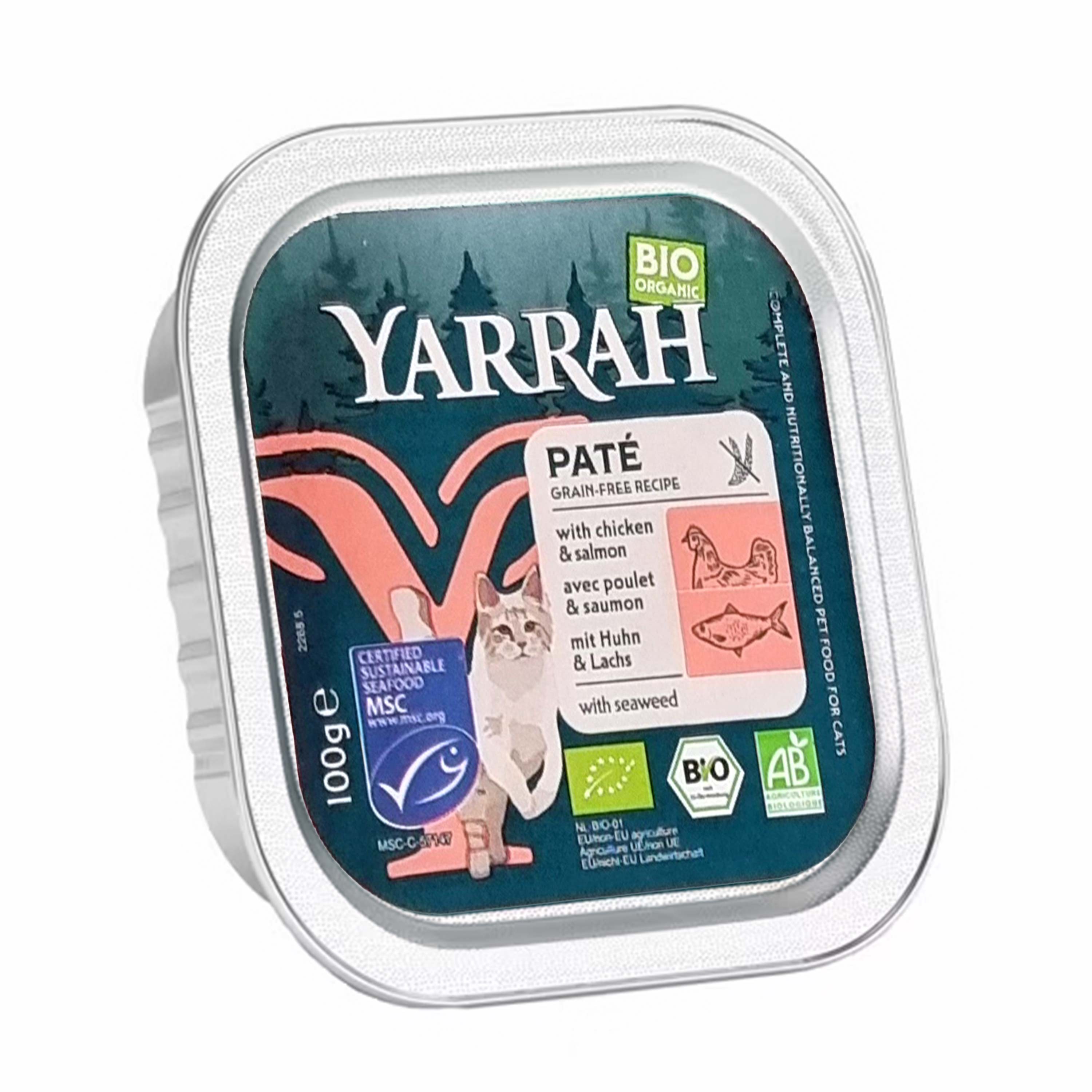 Oferte la Hrana umeda bio pentru pisici, pate cu somon si alge marine, 100g Yarrah