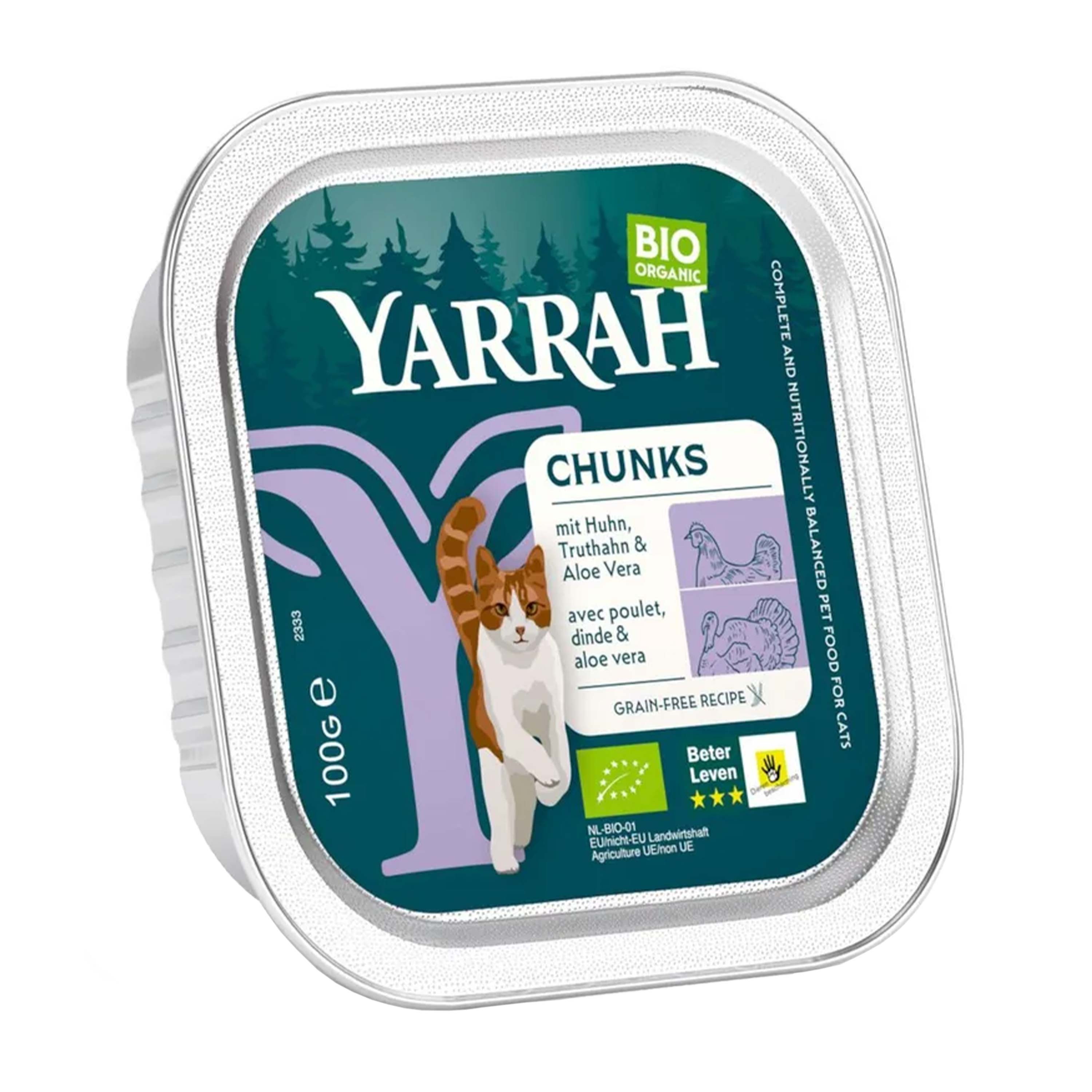 Oferte la Hrana umeda bio pentru pisici cu carne de pui, peste si spirulina, 100g Yarrah