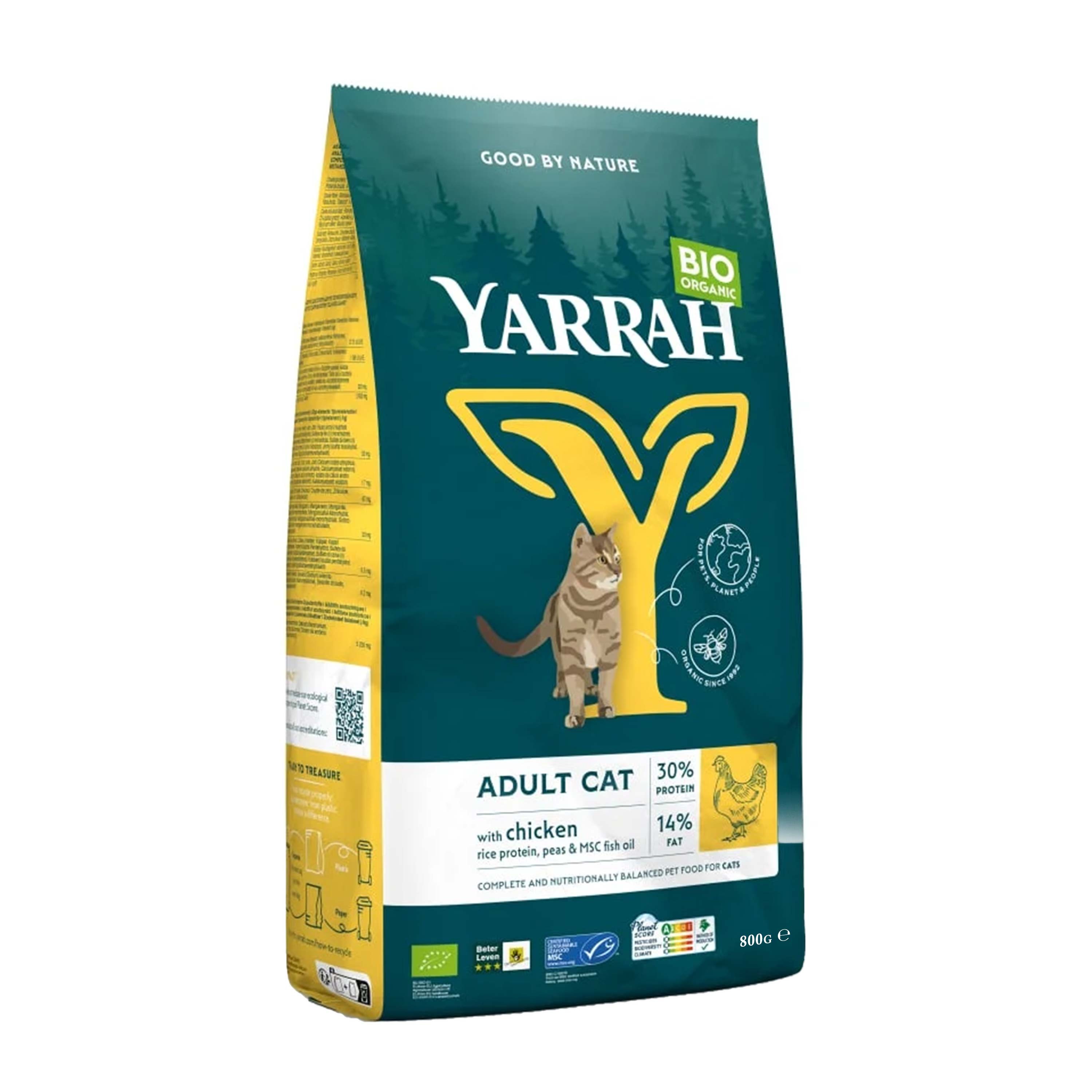 Oferte la Hrana uscata bio pentru pisici adult, cu carne de pui, 30% proteina si 14% grasimi, 800g Yarrah