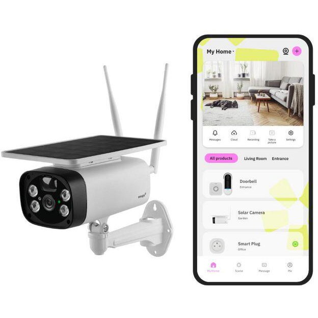 Oferte la Camera de Supraveghere pentru Exterior OSC-01-EU Panou Solar Integrat Detectie Miscare Comunicare Bidirectionala Sirena WiFi IP55  Alb