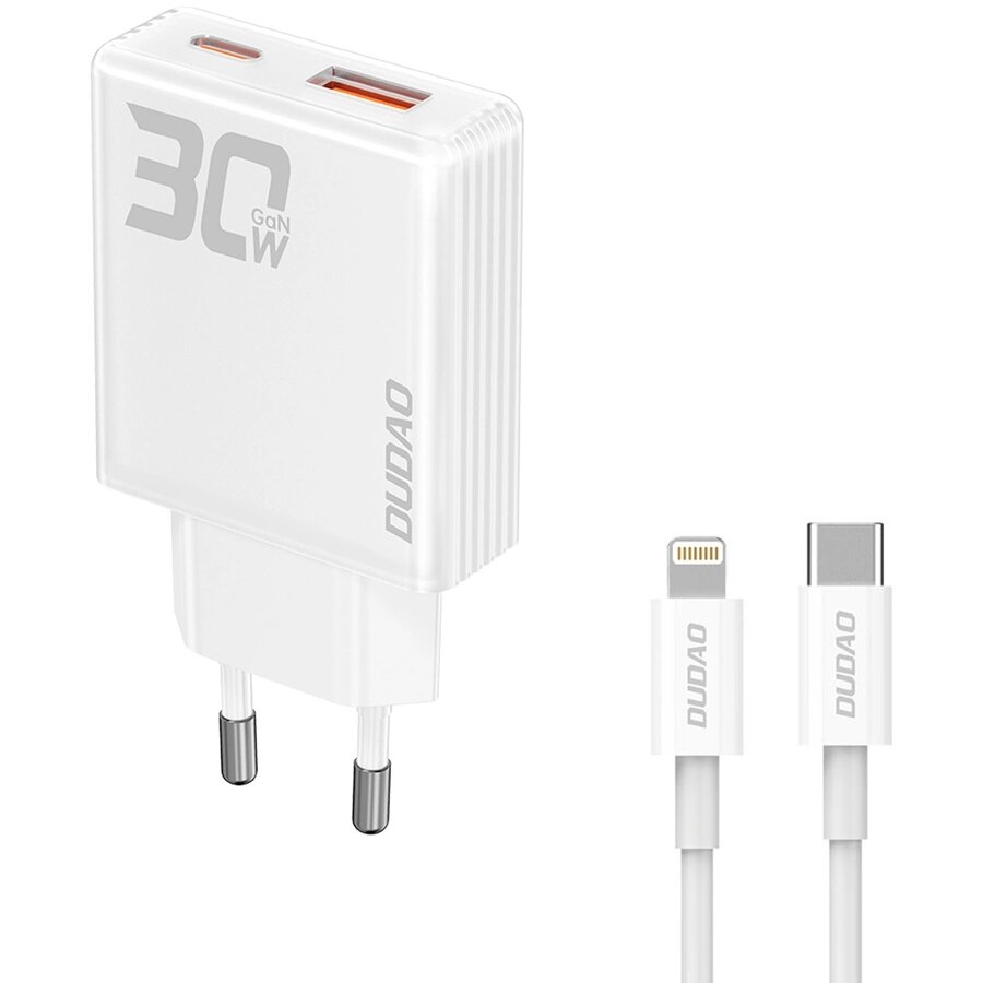 Oferte la Incarcator A30EUL GaN, USB/USB-C, 30W, Cablu USB-C/Lightning inclus, Alb