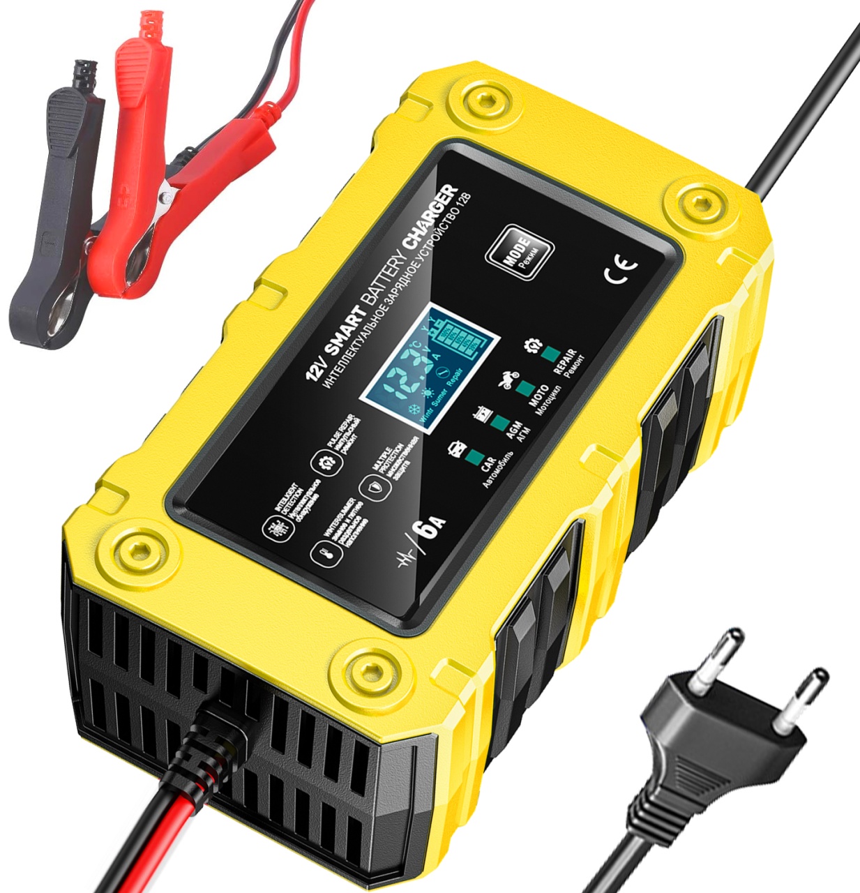 Oferte la Incarcator Inteligent Baterie Auto/Moto Techstar 12V 6A BC-1206, LCD, Repair, AGM/GEL/WET/EFB/LiFePO4 Galben