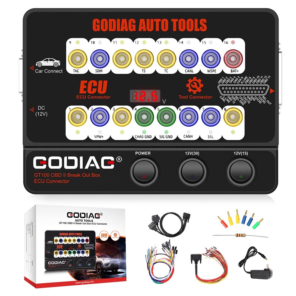 Oferte la Tester Protocol GODIAG GT100 OBD II Break Out Box, interfata conexiune ECU, monitorizare tensiune, extensie diagnoza si alimentare la schimbarea bateriei