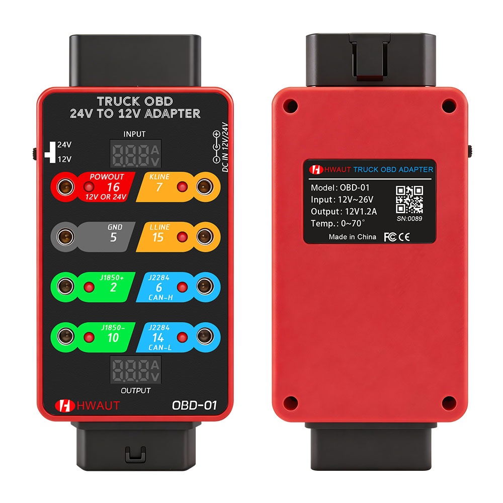 Oferte la Adaptor OBD camion 24V la 12V Techstar cu Breakout Box 8 porturi, interfata OBD2, convertor tensiune 12V/24V, universal