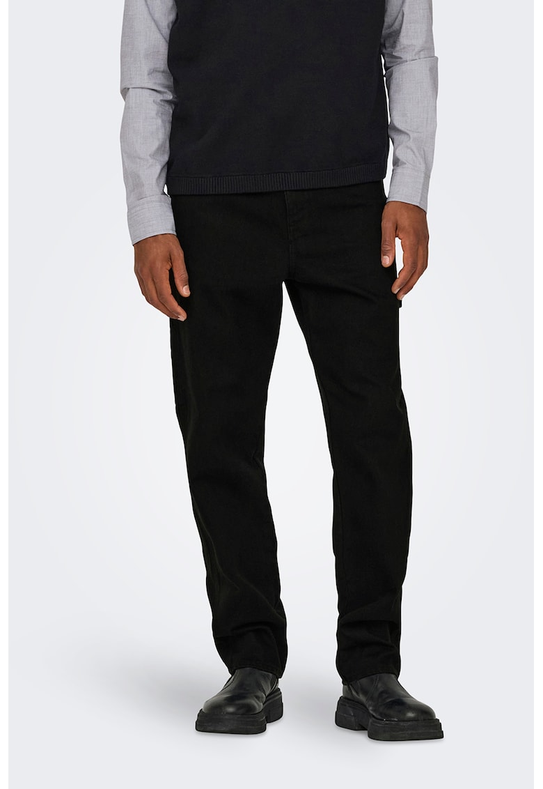 Oferte la Blugi din amestec de bumbac cu buzunare - Negru