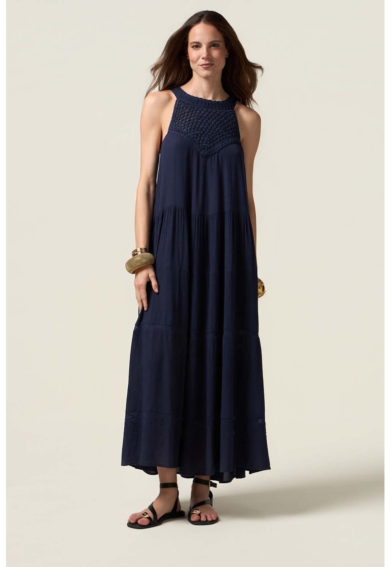 Oferte la Rochie lunga evazata cu fronseuri - Albastru ultramarin