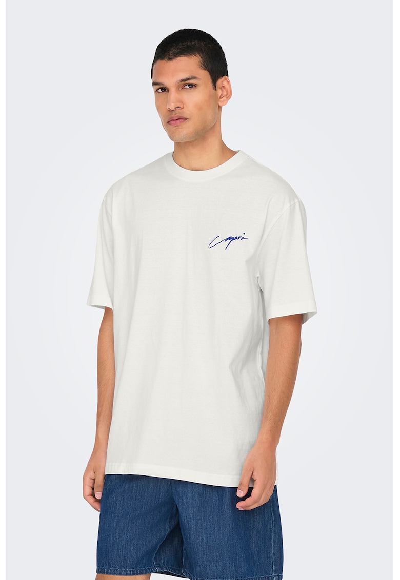 Oferte la Tricou lejer din bumbac Milo - Alb/Albastru inchis