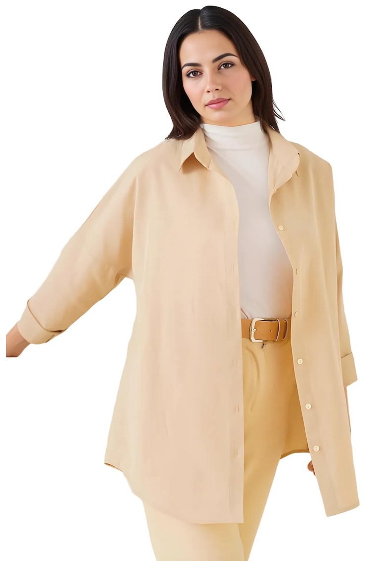 Oferte la Camasa dama HiCCUP - poplin - croiala lejera - crem - bumbac si poliester
