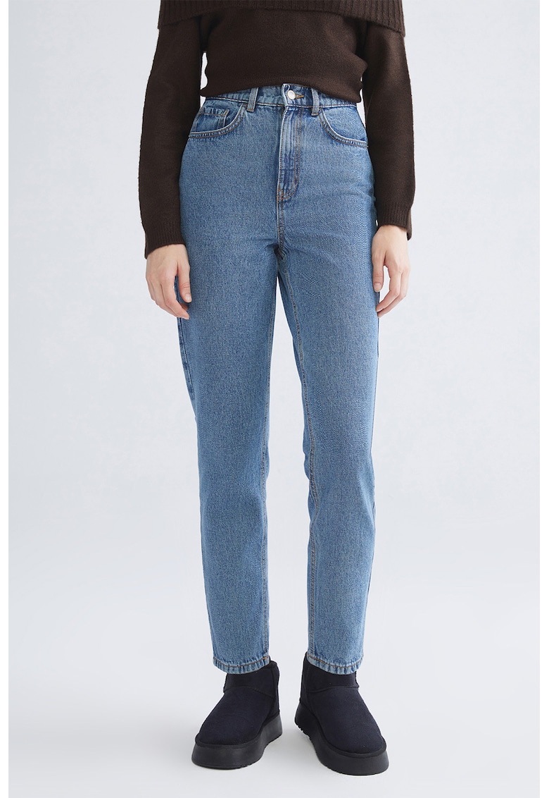 Oferte la Blugi mom fit cu talie inalta - Albastru deschis