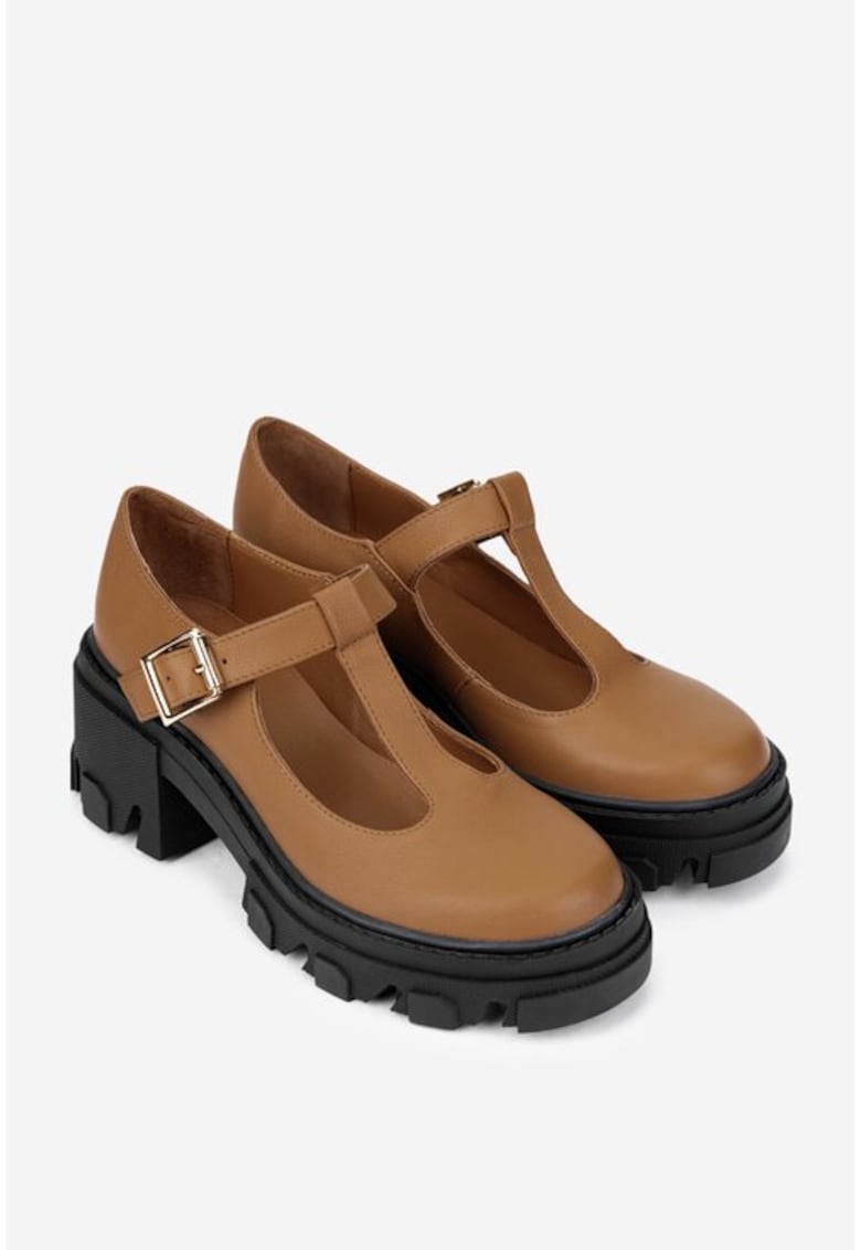 Oferte la Pantofi dama maro din piele - Maro deschis