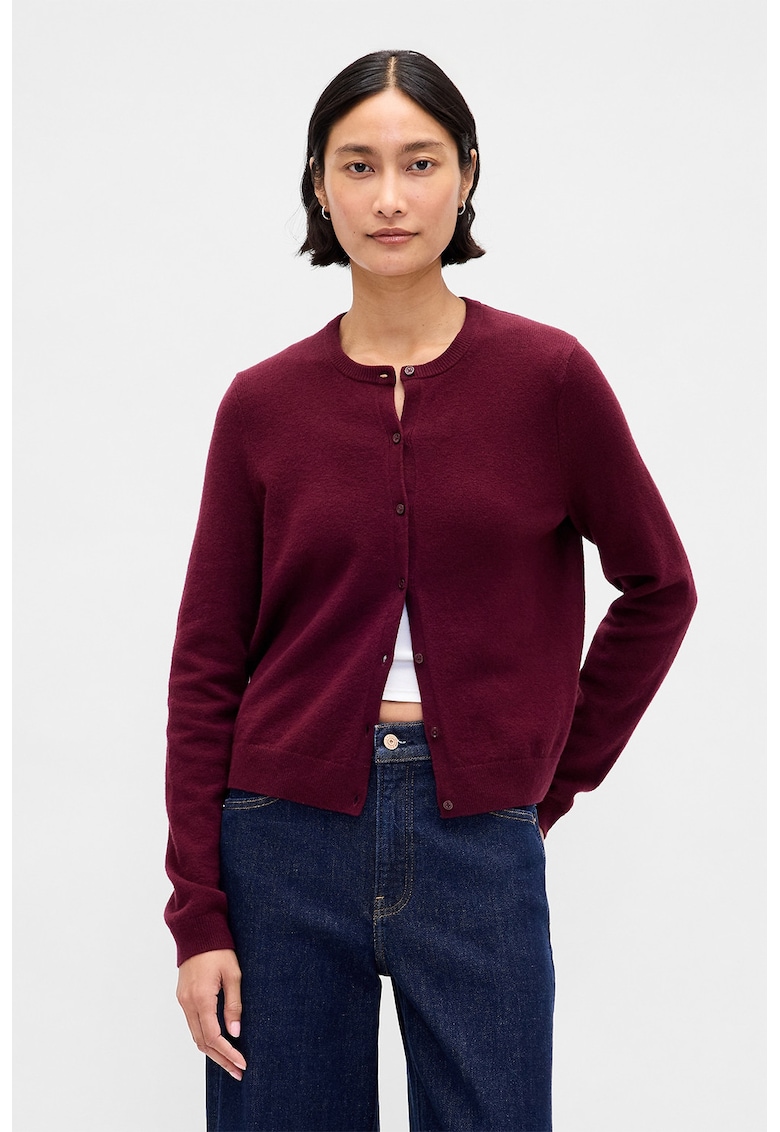 Oferte la Pulover slim fit cu nasturi - Visiniu