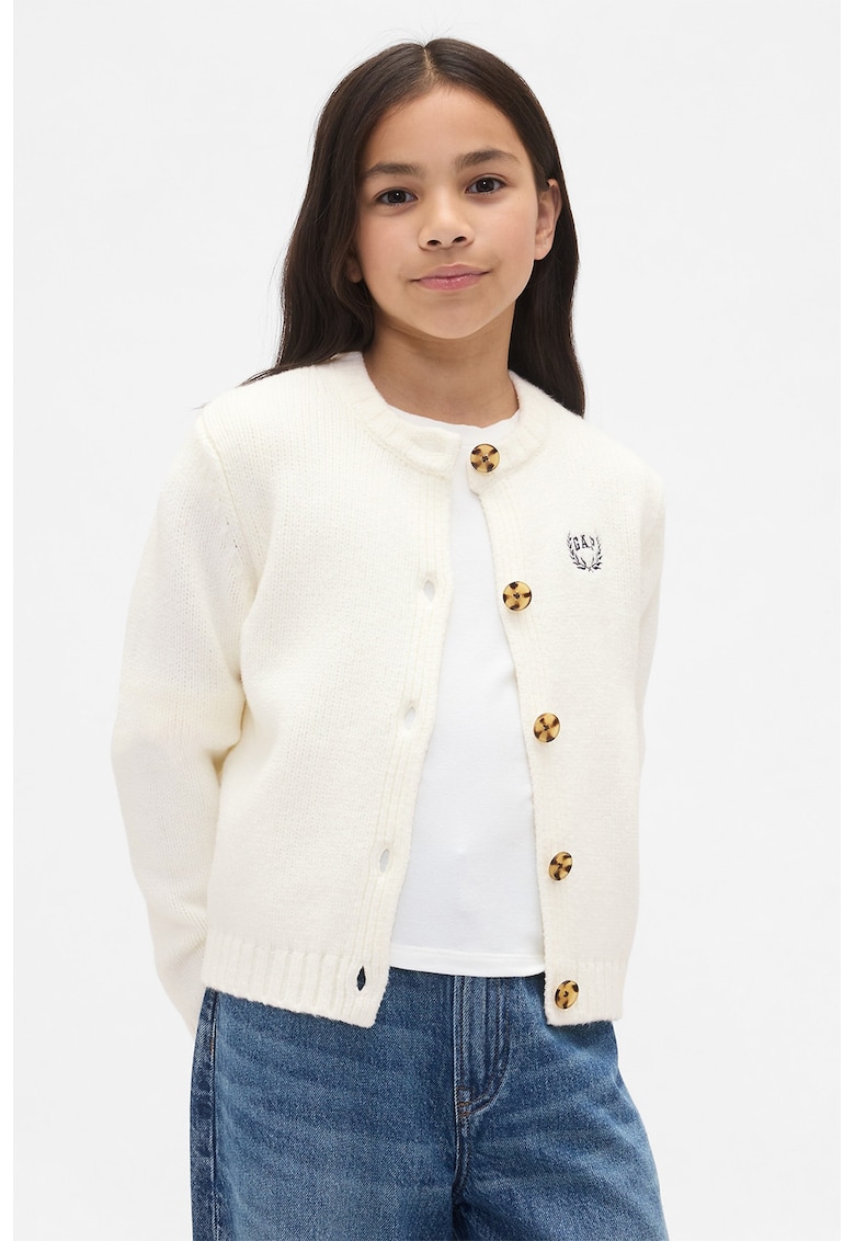 Oferte la Cardigan cu nasturi si logo - Alb fildes