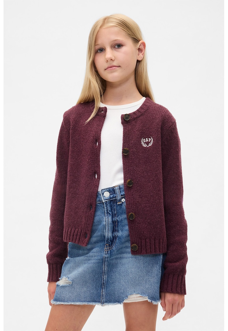 Oferte la Cardigan cu nasturi si logo - Visiniu