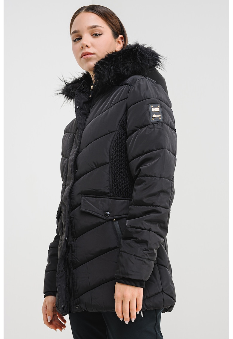 Oferte la Geaca matlasata cu garnitura de blana sintetica Augustine - Negru