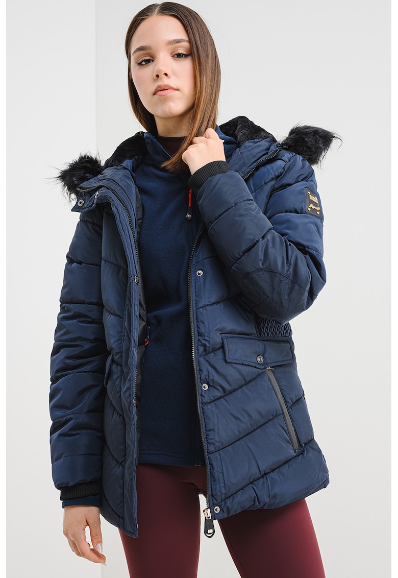 Oferte la Geaca matlasata cu garnitura de blana sintetica Augustine - Bleumarin