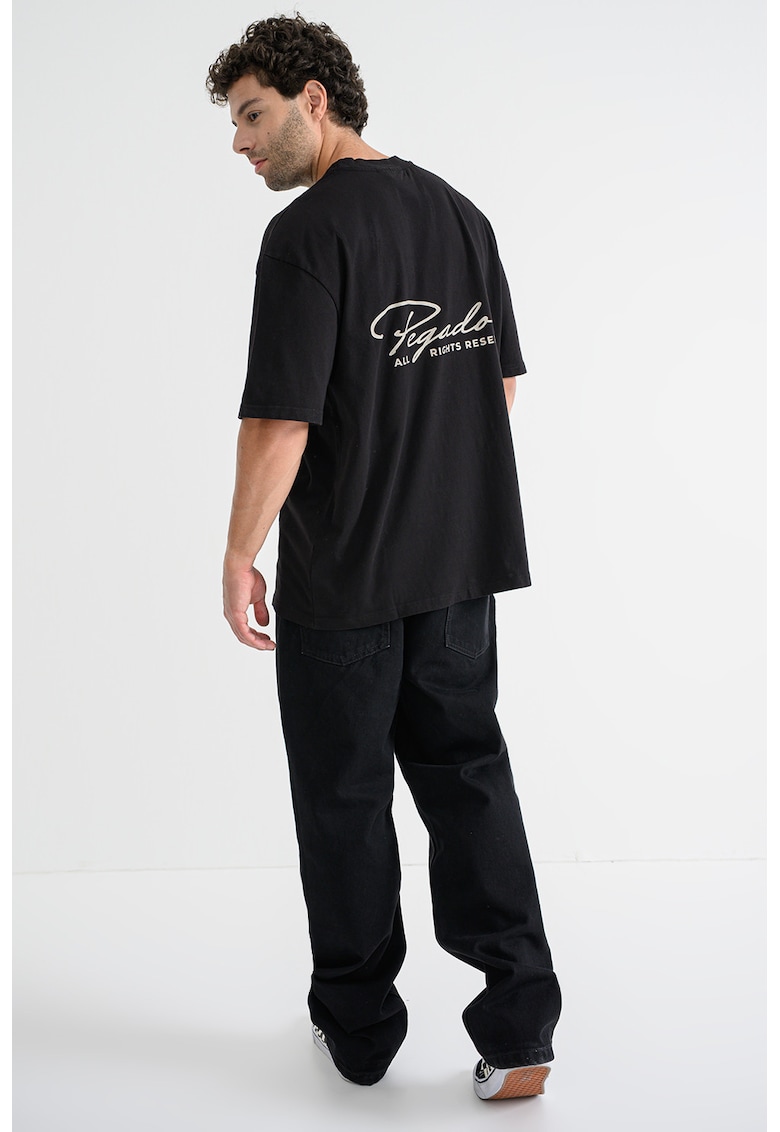 Oferte la Tricou supradimensionat cu imprimeu logo - Negru