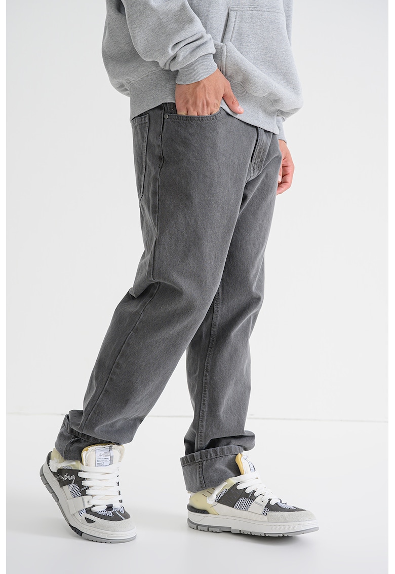 Oferte la Blugi relaxed-fit din bumbac cu talie medie - Gri deschis