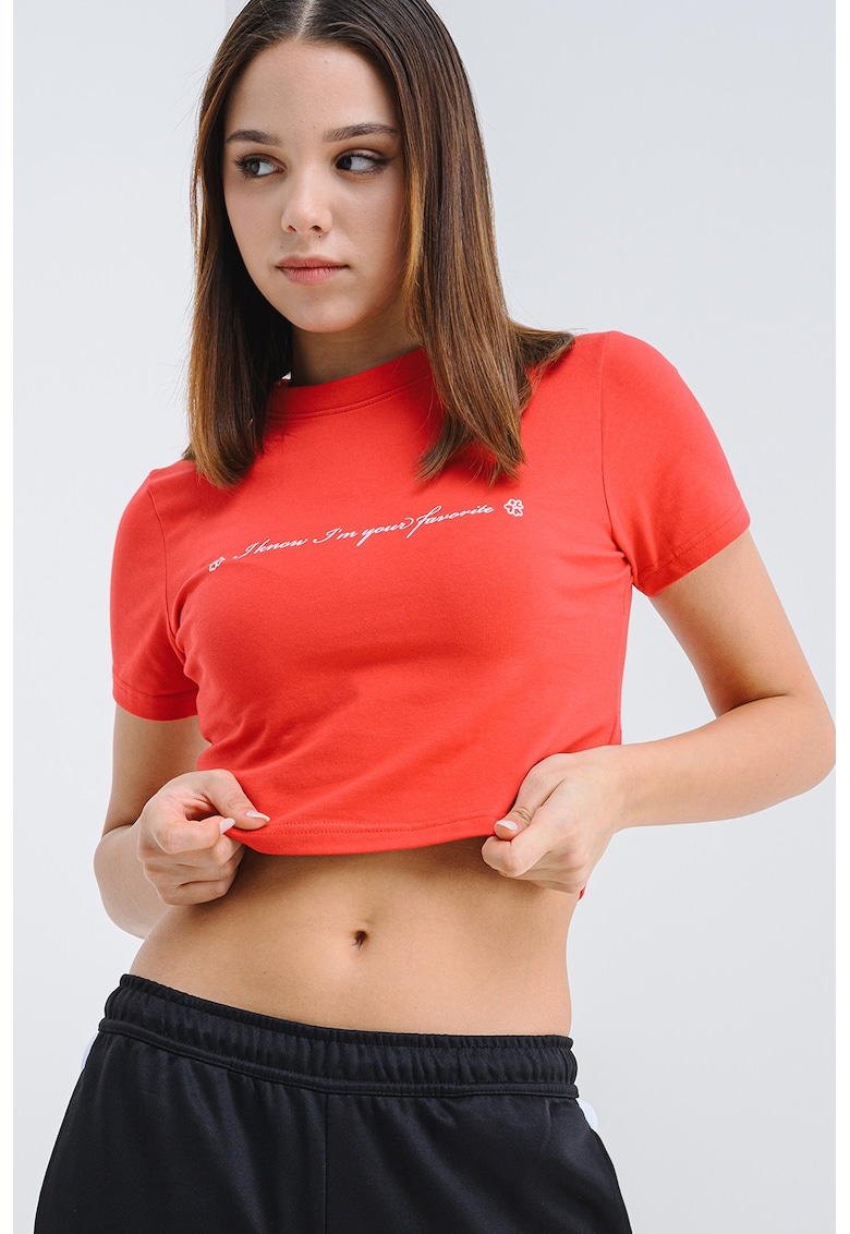 Oferte la Tricou crop din bumbac cu decolteu la baza gatului - Rosu