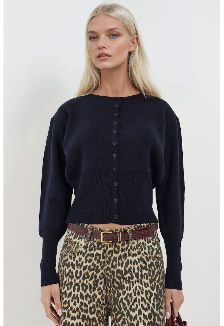 Oferte la Cardigan tricotat -  guler rotund - croiala slim fit - bleumarin - tricot - Bleumarin