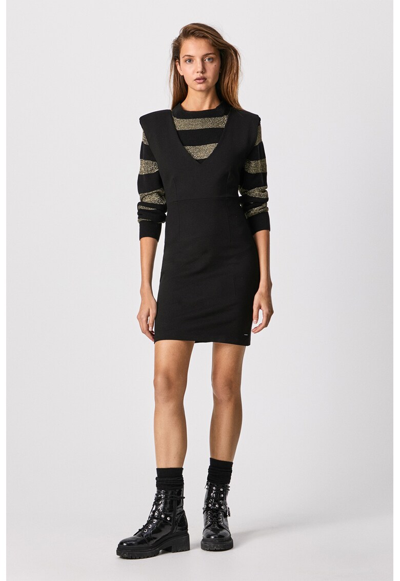 Oferte la Rochie scurta cambrata cu decolteu in V - Negru