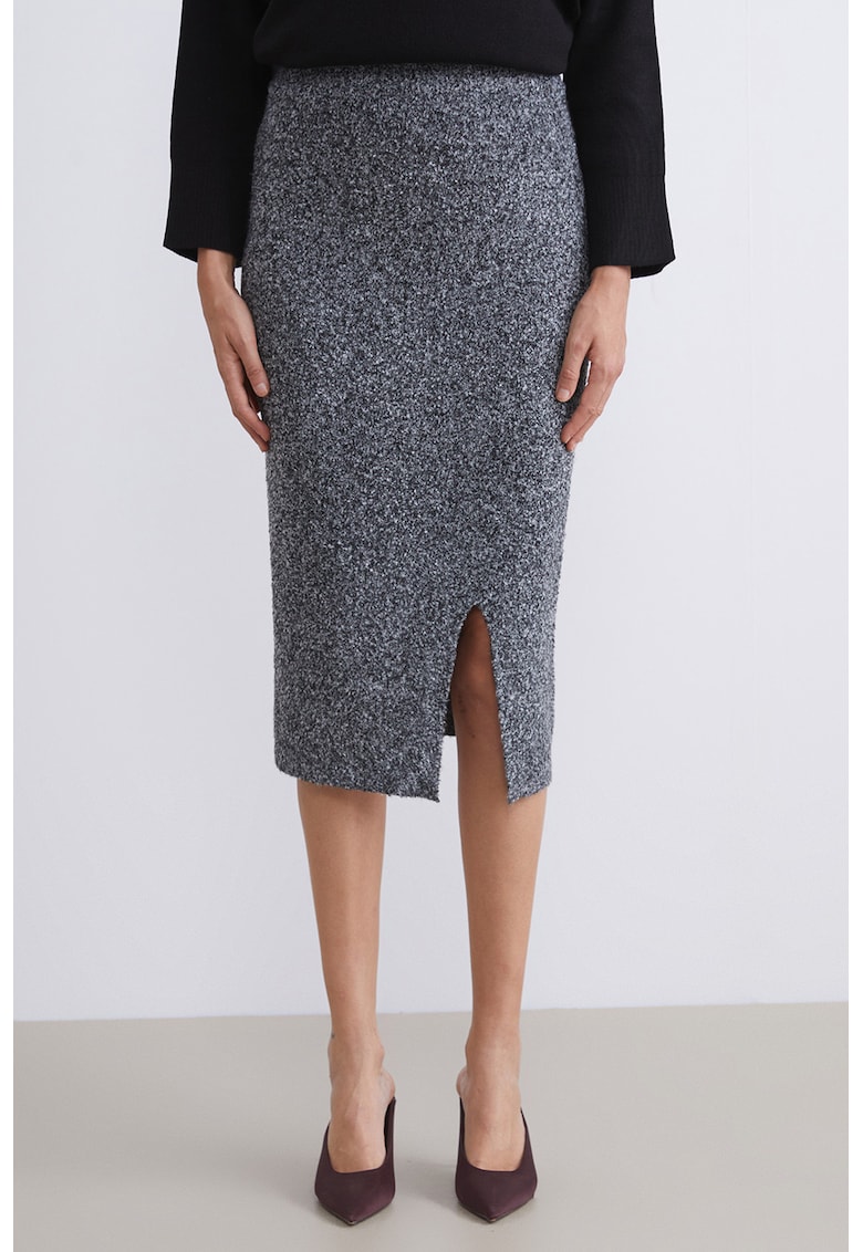 Oferte la Fusta din tricot cu slit lateral - Gri melange