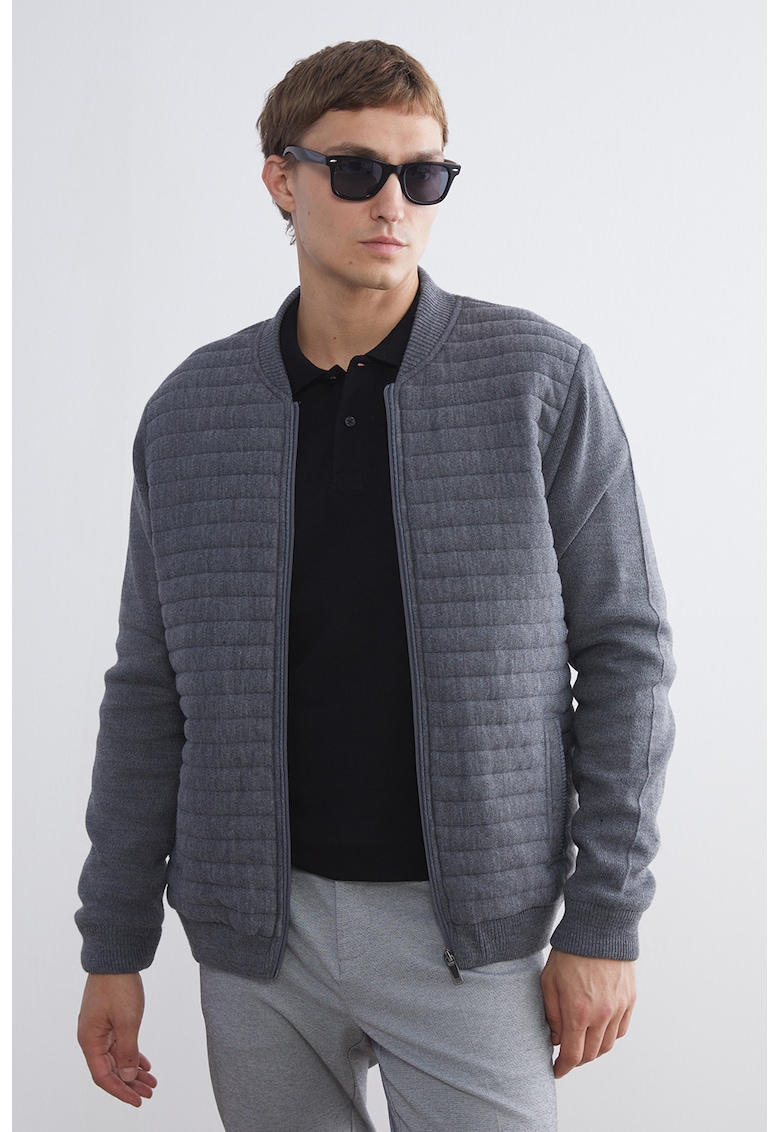 Oferte la Jacheta bomber cu model uni - Gri melange