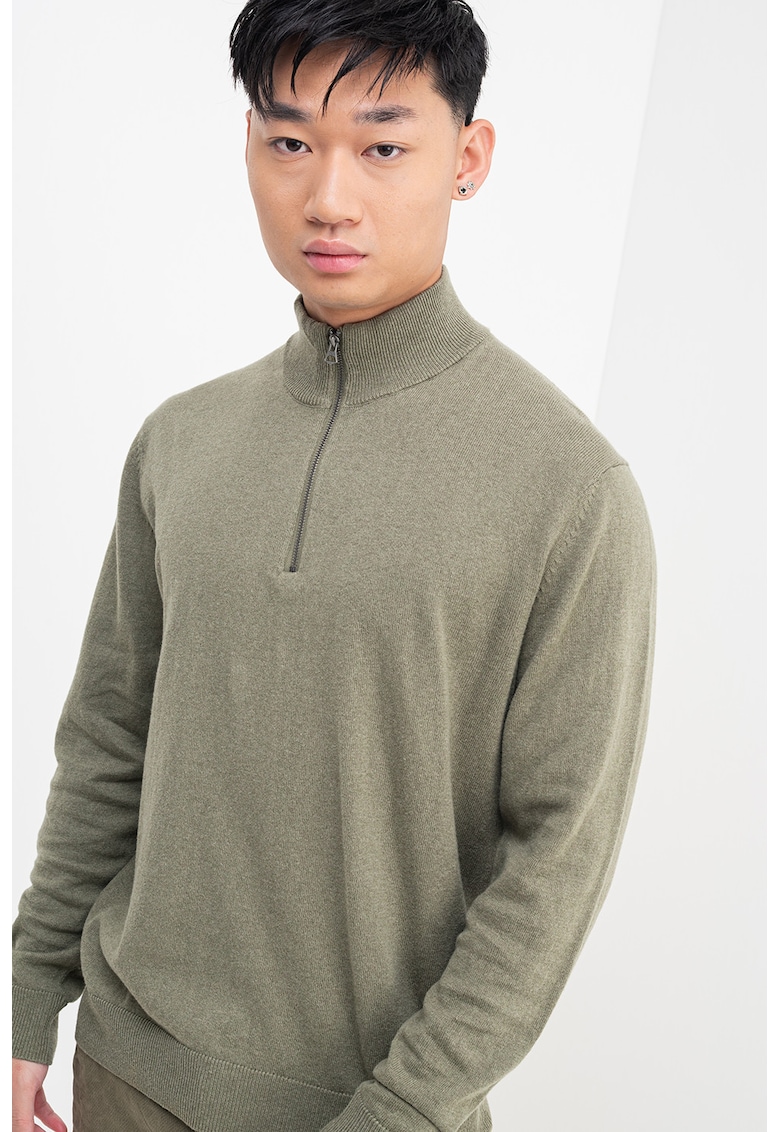 Oferte la Pulover regular fit uni cu guler cu fermoar - Verde feriga