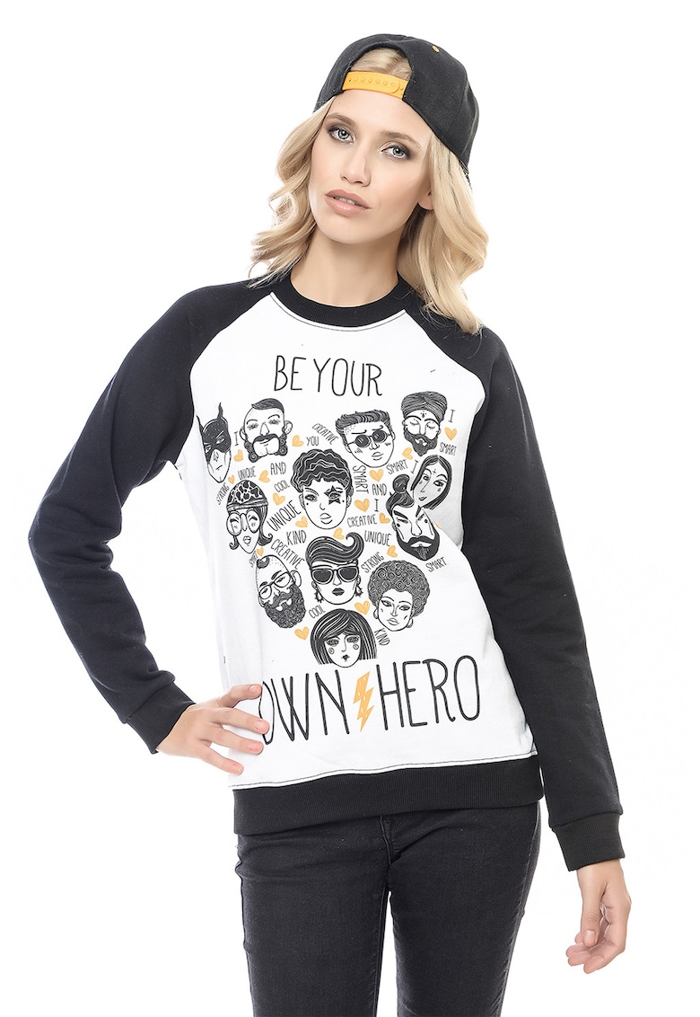 Oferte la Bluza de trening de bumbac cu maneci raglan - Negru/Galben pal/Alb optic