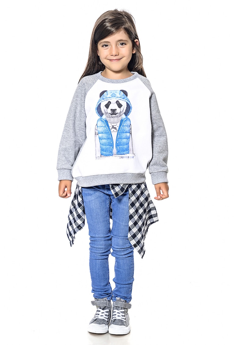Oferte la Bluza de trening regular fit cu decolteu la baza gatului - Albastru pastel/Alb optic/Gri deschis melange