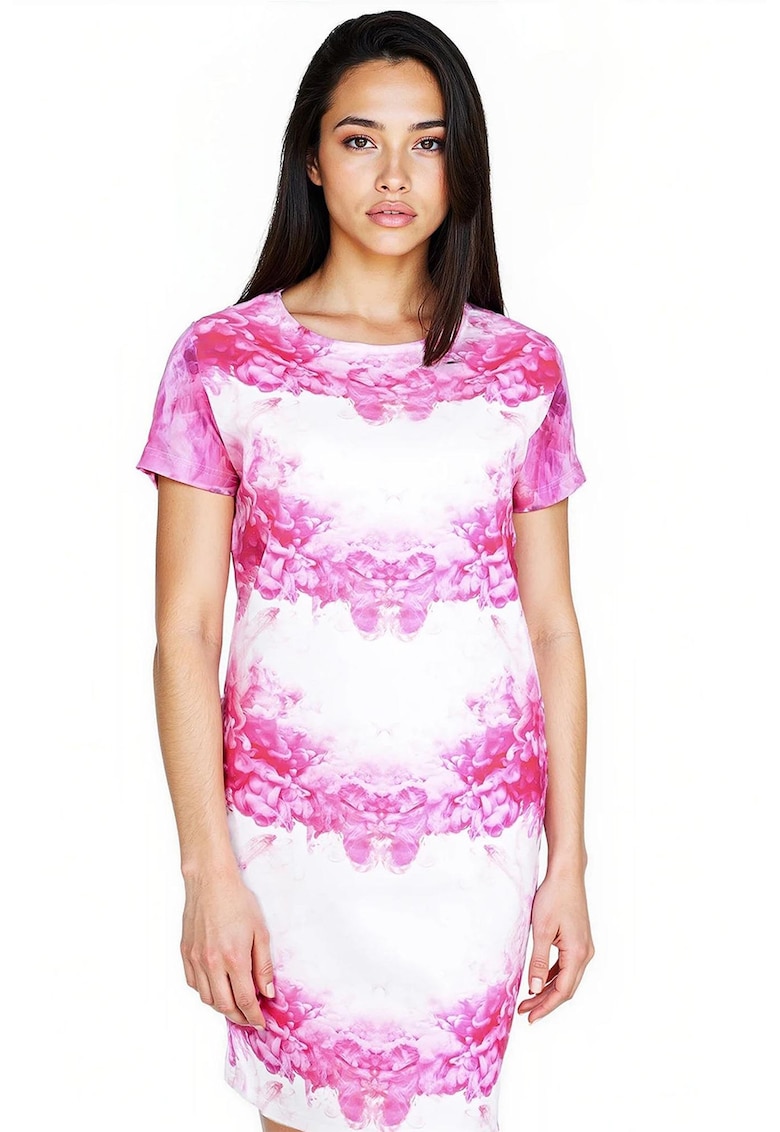 Oferte la Rochie drapta cu maneci scurte - Fucsia/Alb optic