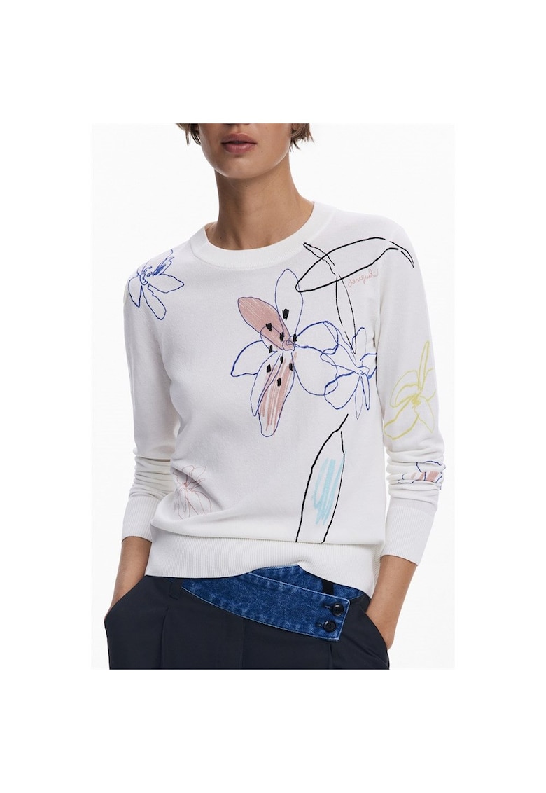 Oferte la Pulover dama  25wwjf33 - model floral - alb