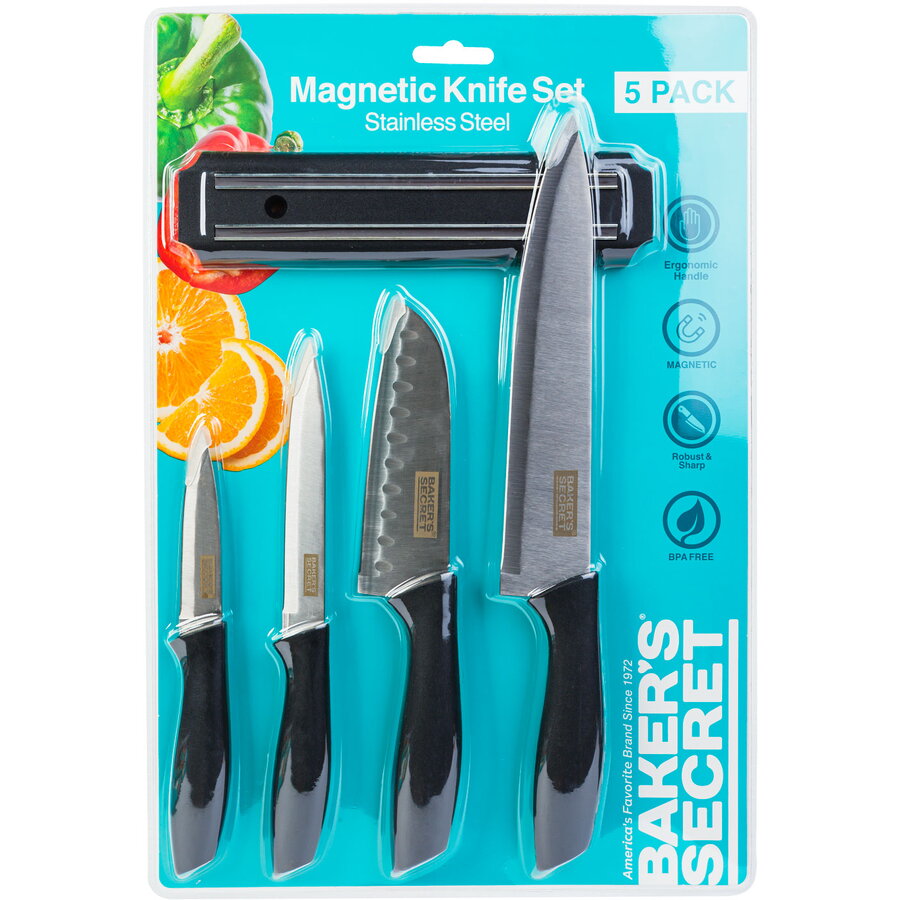 Oferte la Set Cutite Bucatarie 5 Piese Cutite Inox cu Suport Magnetic Perete si Maner Ergonomic