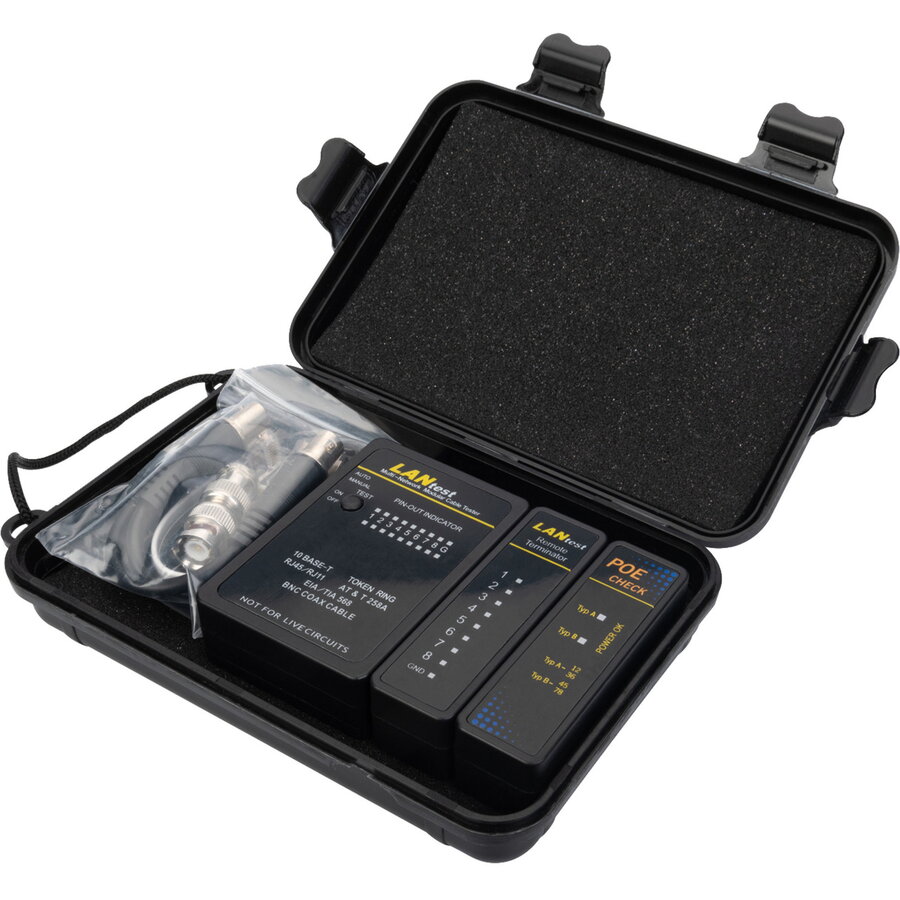 Oferte la network tester and communication cable tester (black, with hard case, RJ45 and BNC)