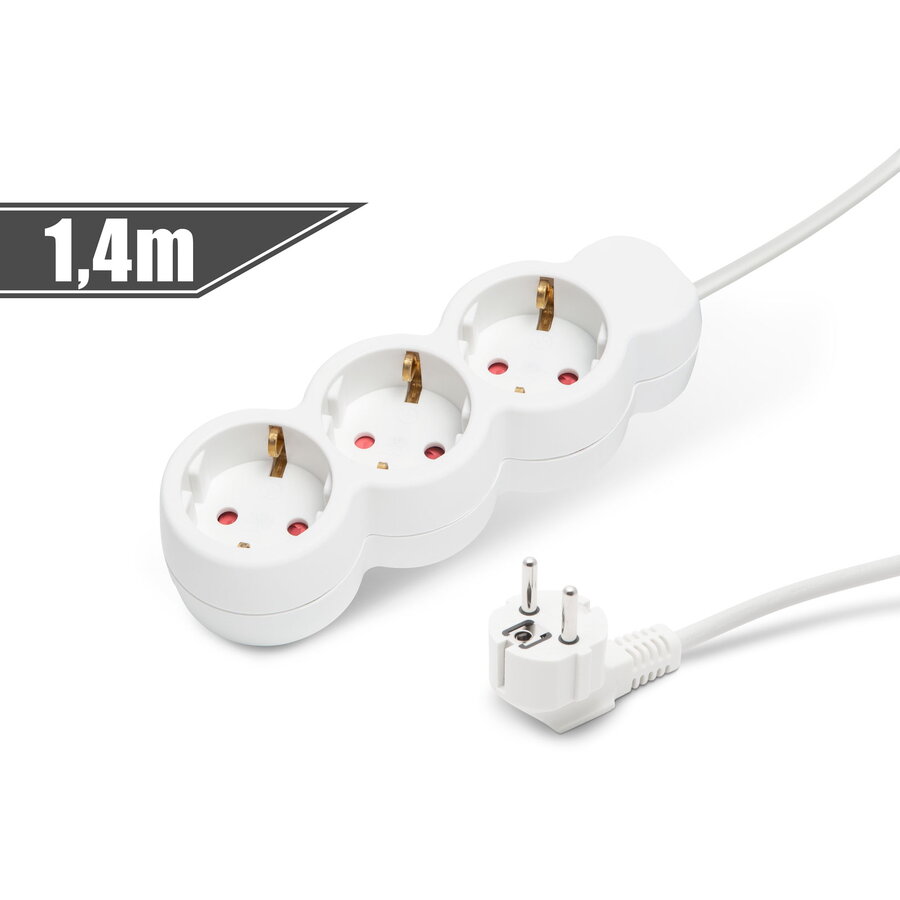 Oferte la Prelungitor 3 Prize Schuko 1.4m 16A cu Protectie Copii Stecher 90° Alb