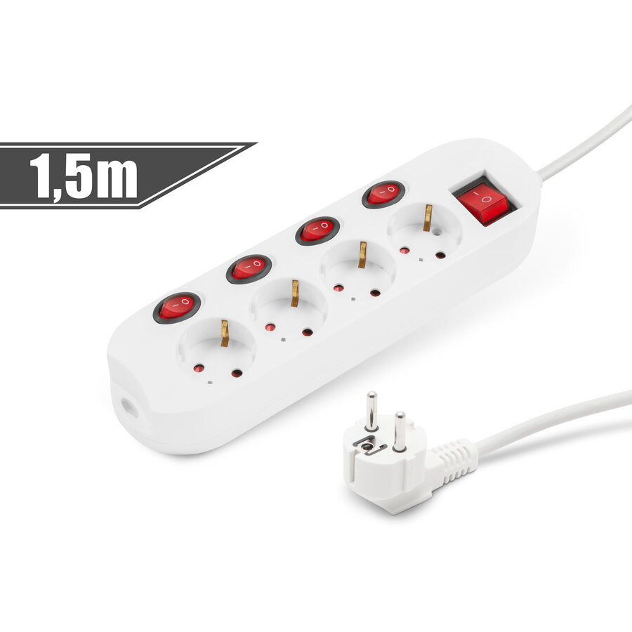 Oferte la Prelungitor 4 Prize Schuko 1.5m Intrerupatoare Individuale 16A Protectie Copii