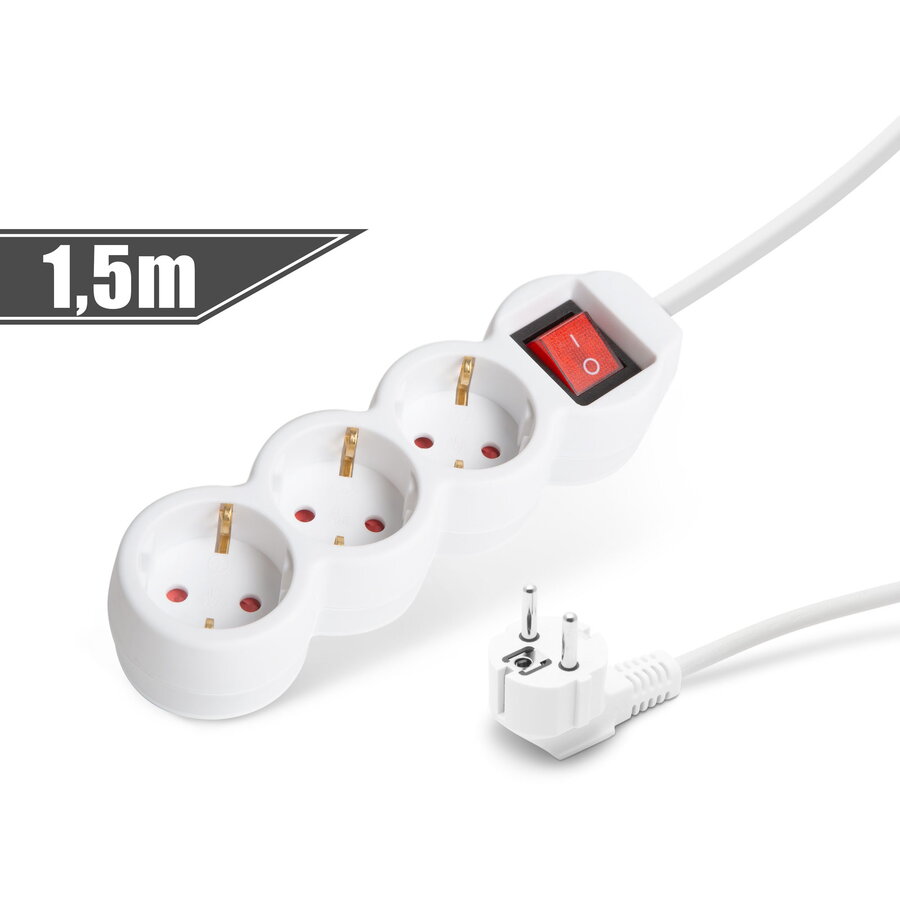 Oferte la Prelungitor 3 Prize Schuko 1.5m cu Intrerupator 16A Protectie Copii Alb