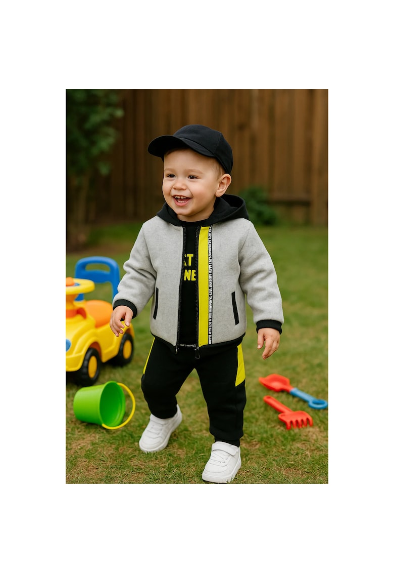 Oferte la Hanorac cu gluga neagra si fermoar galben  - City Boys - Gri - pentru baietei - Gri melange