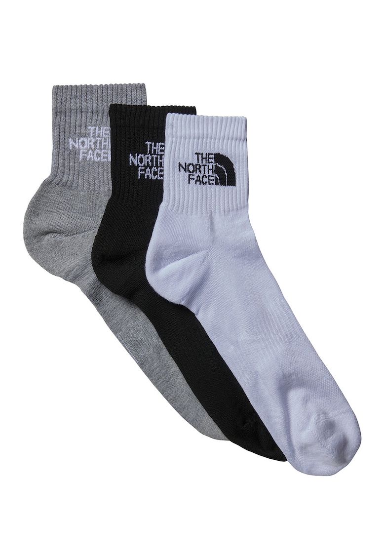 Oferte la Set de sosete scurte cu imprimeu lofo pentru drumetii Multi Sport - 3 perechi - Alb/Negru/Gri