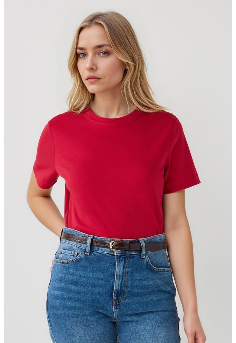 Tricou din bumbac cu decolteu la baza gatului - Rosu