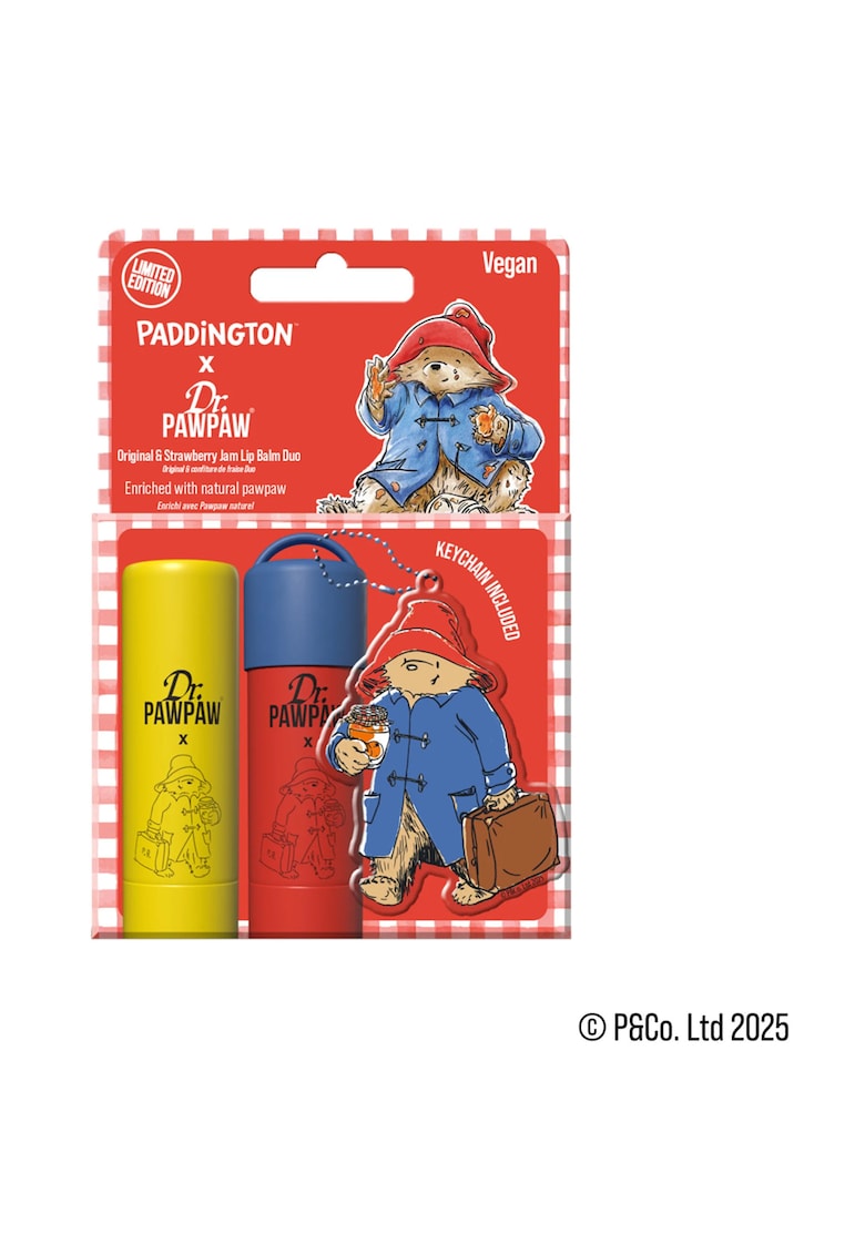 Oferte la Set 2 balsamuri de buze Paddington™ Bear Keyring - Original Balm + aroma Strawberry Jam -  2 x 4 g Paddington Bear Keyring Original + Strawberry Jam