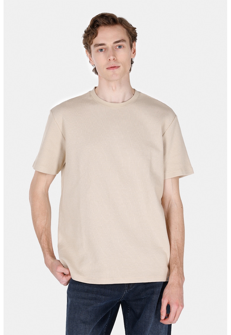 Oferte la Tricou texturat cu decolteu la baza gatului - Bej deschis