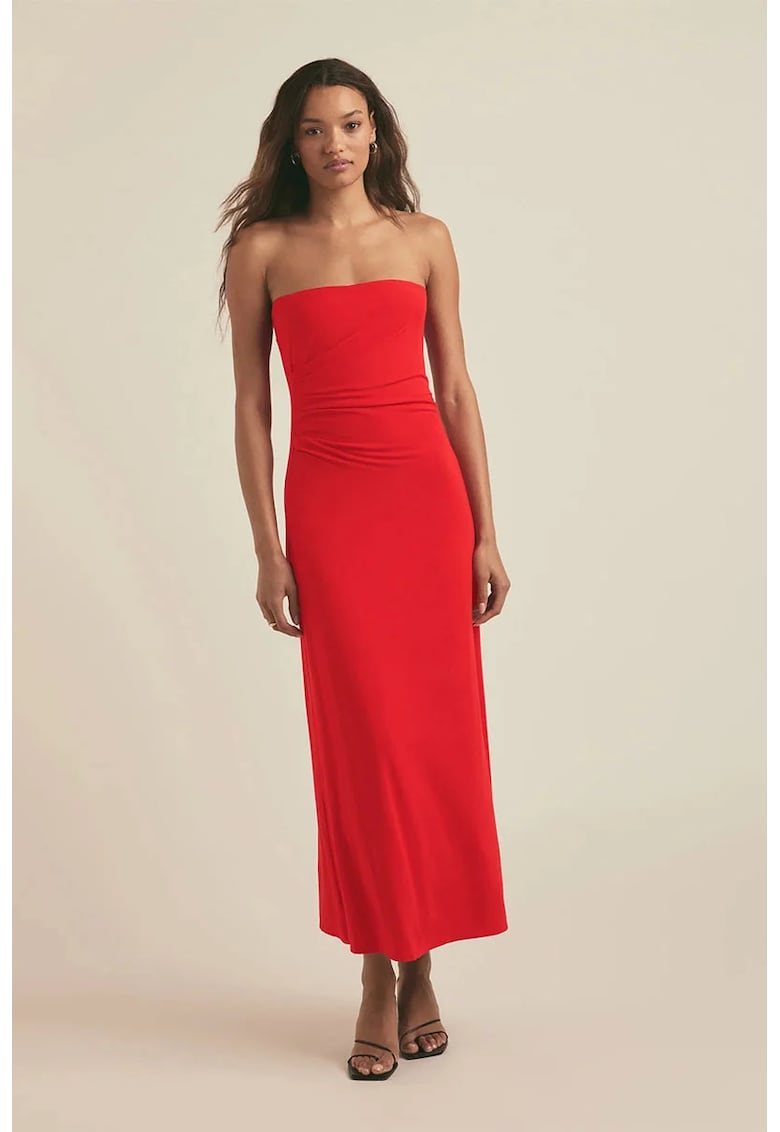 Oferte la Rochie midi fara umeri cu drapaje - Rosu