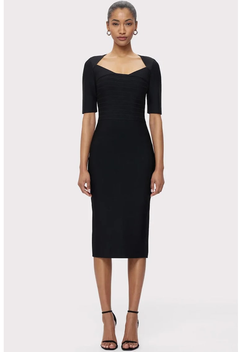 Oferte la Rochie midi cu umarul gol si efect de sculptare a siletei HL2 - Negru