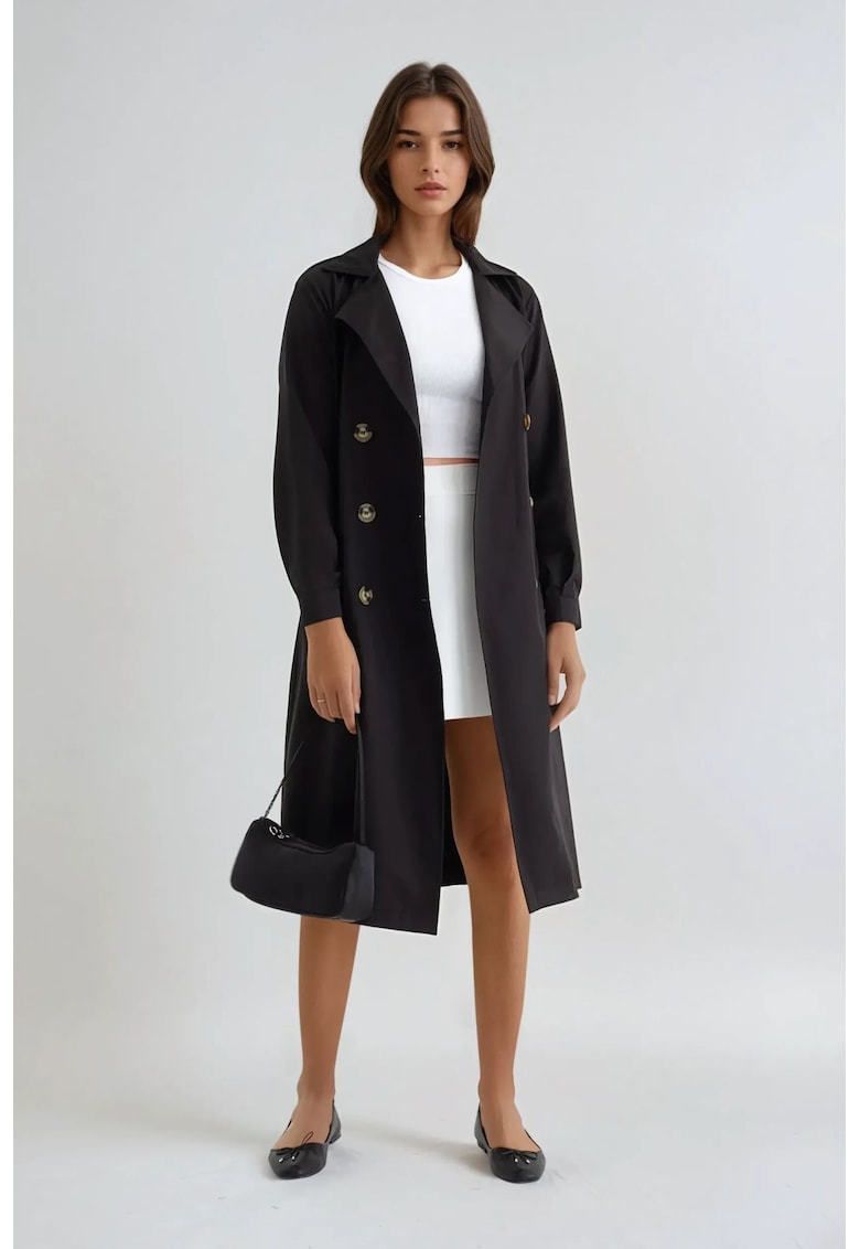 Oferte la Palton dama  trench usor cu nasturi si curea - maro - material textil