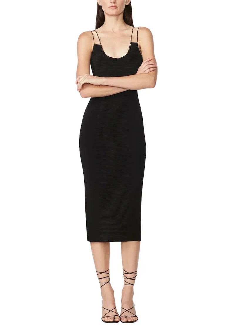 Oferte la Rochie elastica - cu bretele cu cristale aplicate manual - Negru