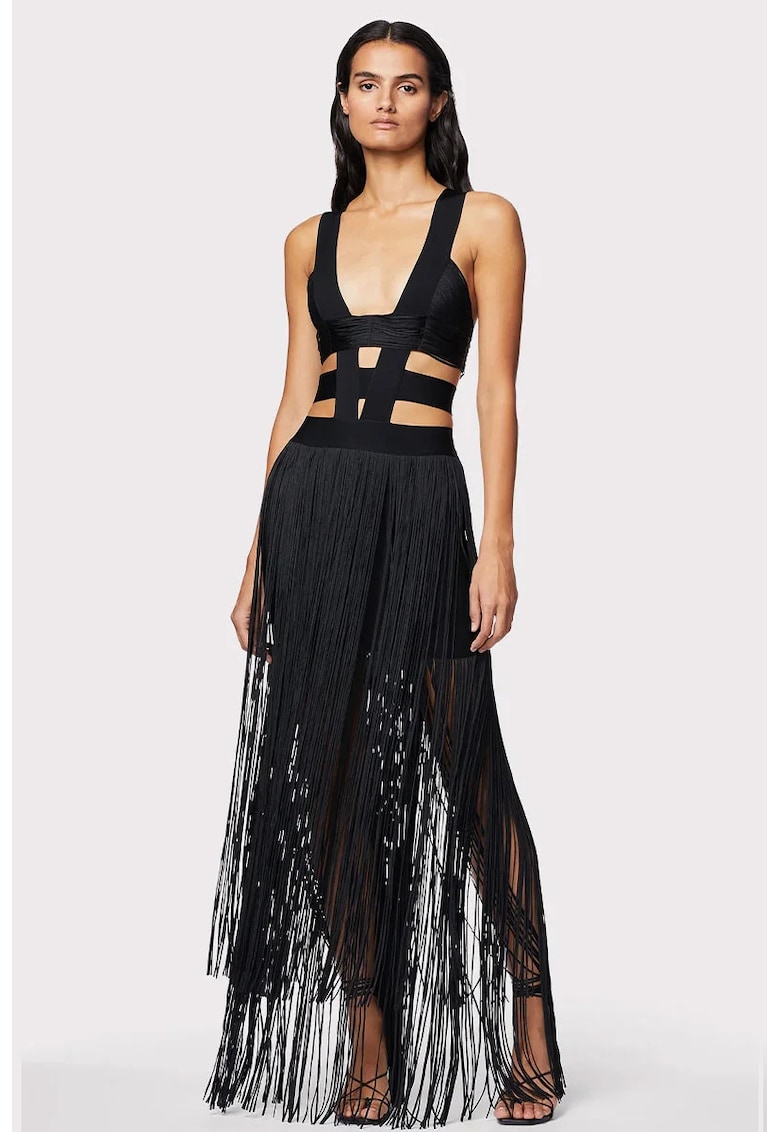 Oferte la Rochie cu franjuri si decolteu adanc in V - Negru