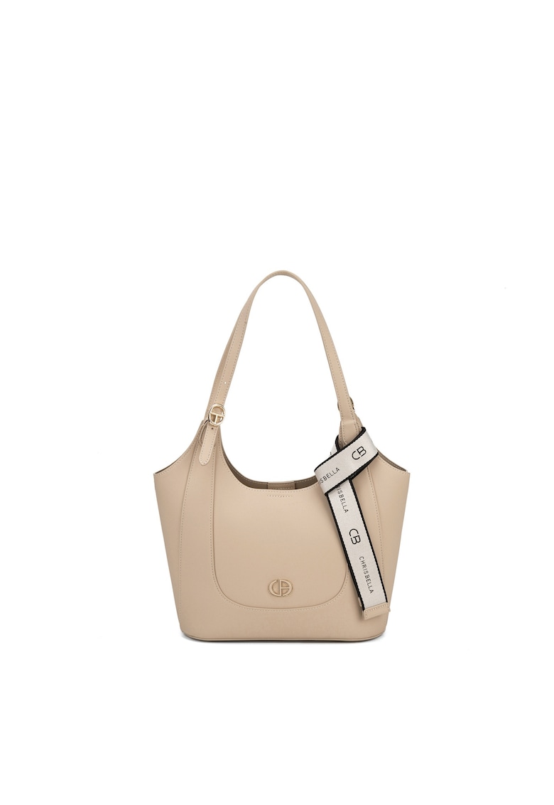 Oferte la Geanta shopper din piele ecologica cu accesoriu logo - Maro