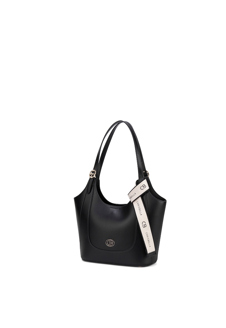 Oferte la Geanta shopper din piele ecologica cu accesoriu logo - Negru