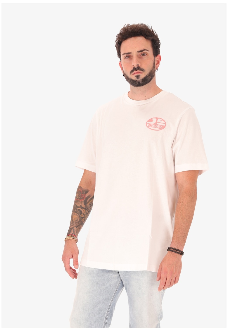 Oferte la Tricou cu decolteu la baza gatului si imprimeu logo - Alb