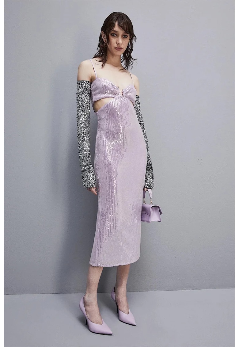 Oferte la Rochie midi din paiete cu decupaje laterale - Alb